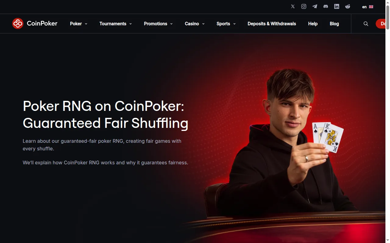 The CoinPoker page on its poker RNG