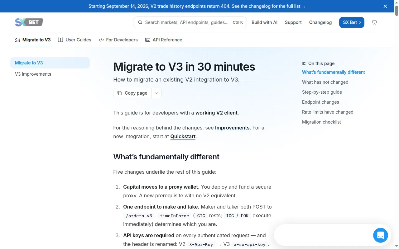 The SX Bet V3 migration guide describing the proxy wallet